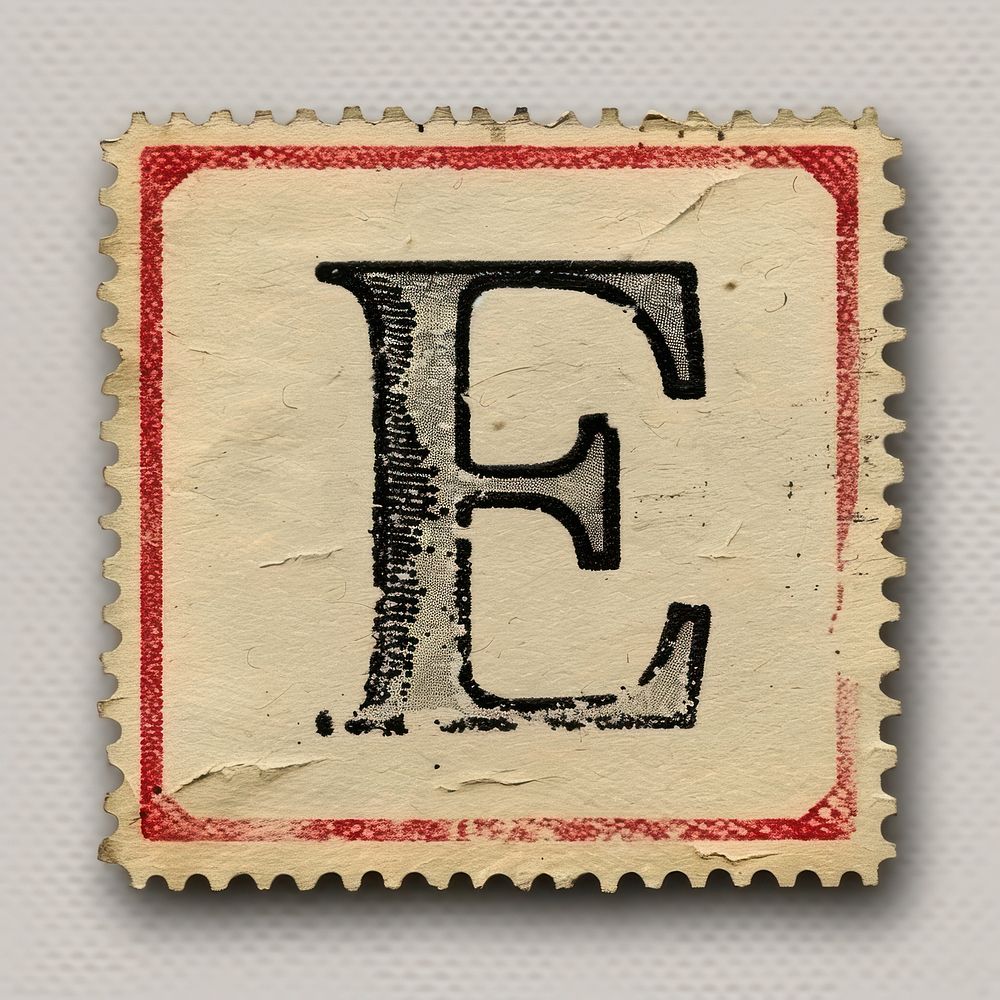 Stamp with alphabet E paper text font.