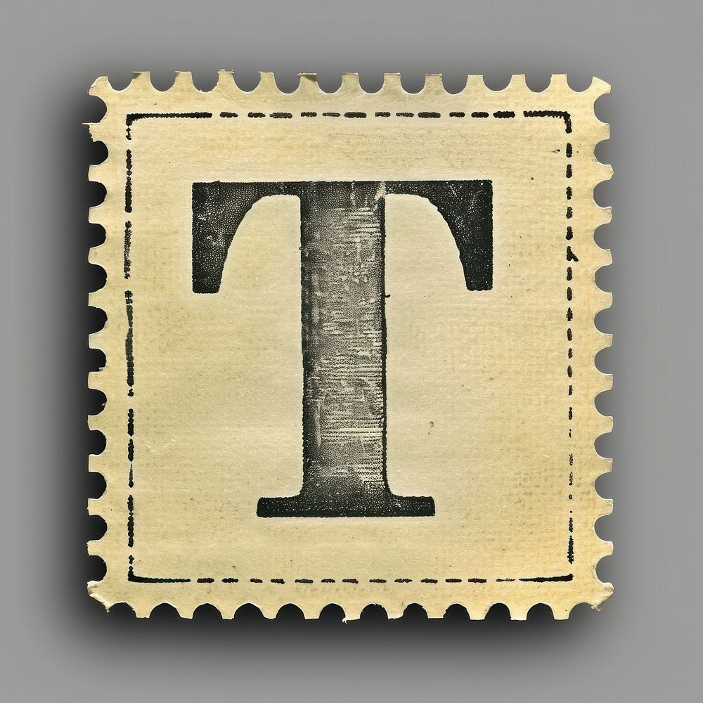 Stamp with alphabet T letter paper font.
