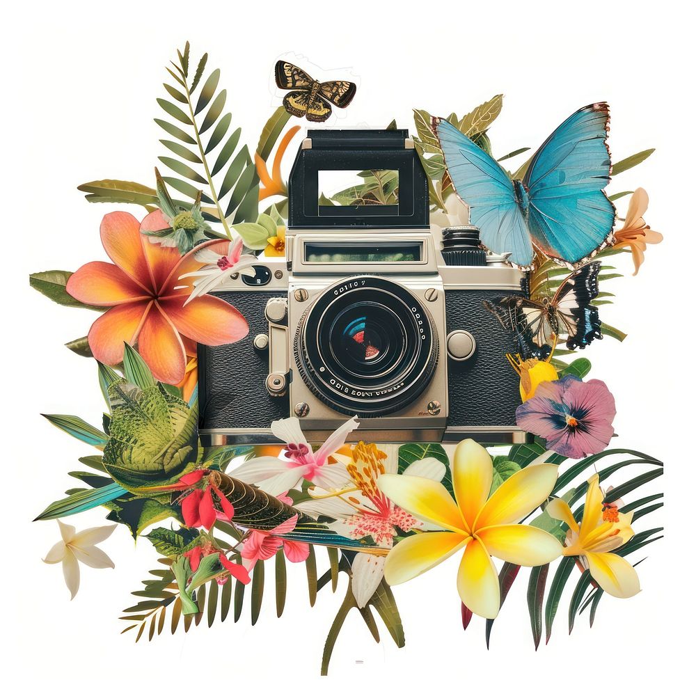 Collage flower camera pattern.