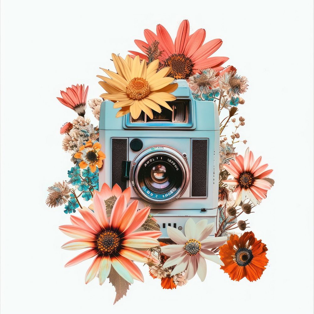 Flower camera pattern collage.