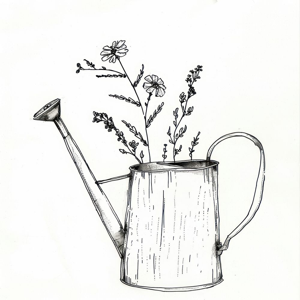 Watering can drawing sketch plant.
