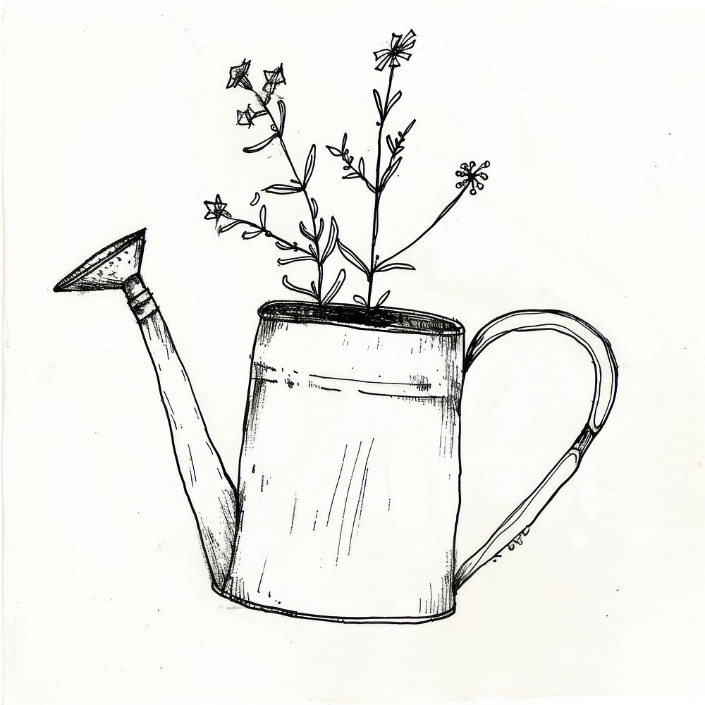 Watering can drawing sketch plant.