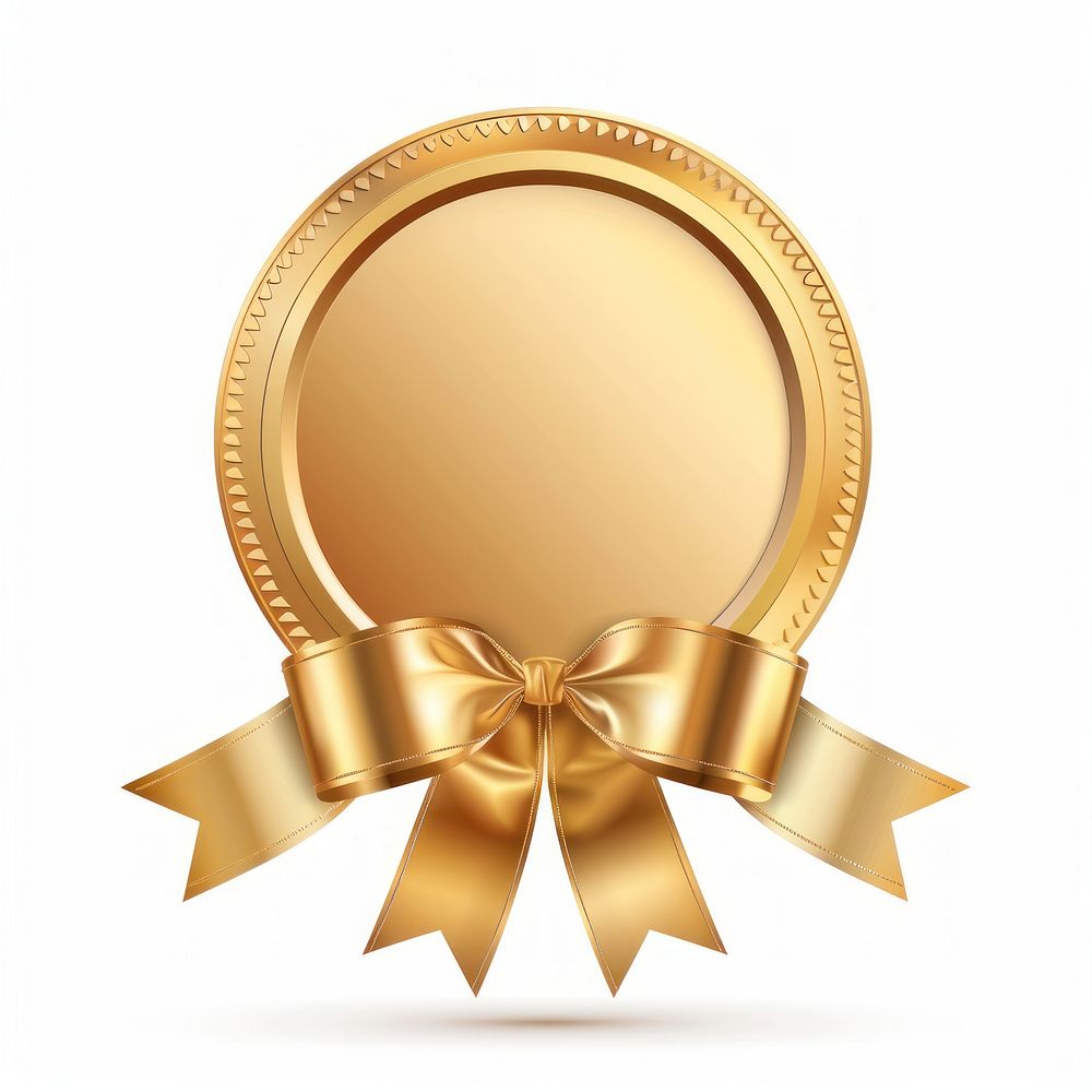 Gradient gold Ribbon award badge icon appliance device trophy.