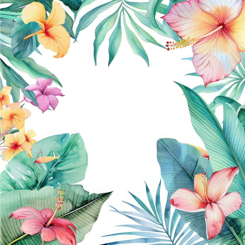 Tropical flower border watercolor backgrounds tropics pattern.