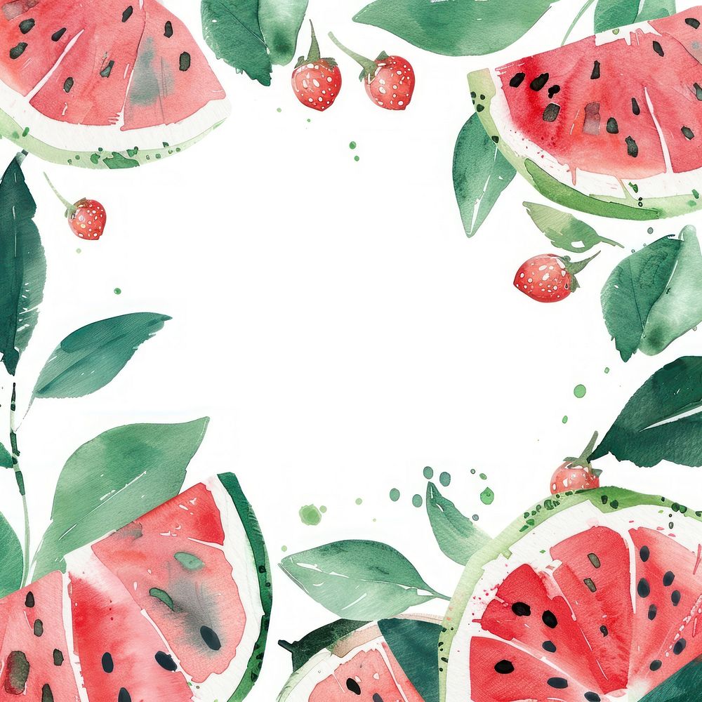 Watermelons border watercolor backgrounds fruit plant.