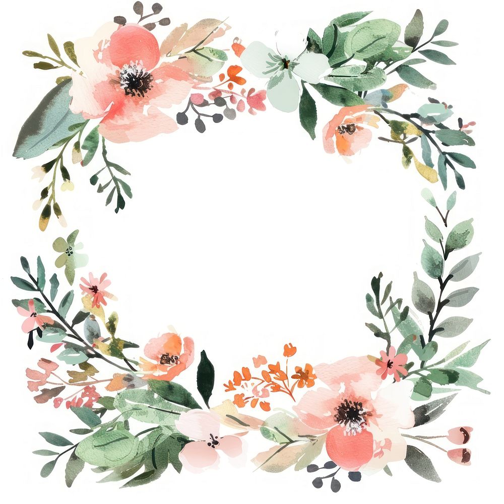 Wedding frame border watercolor pattern flower wreath.