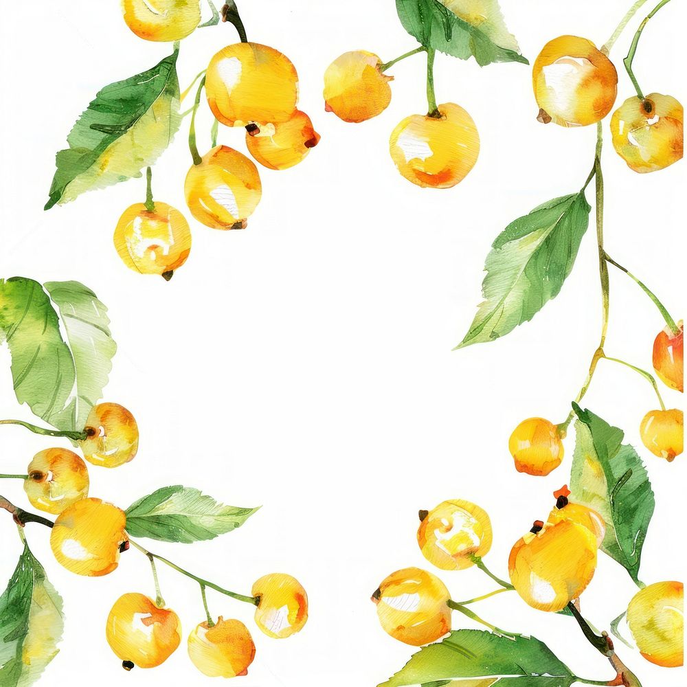 Yellow cherry border watercolor backgrounds plant food.