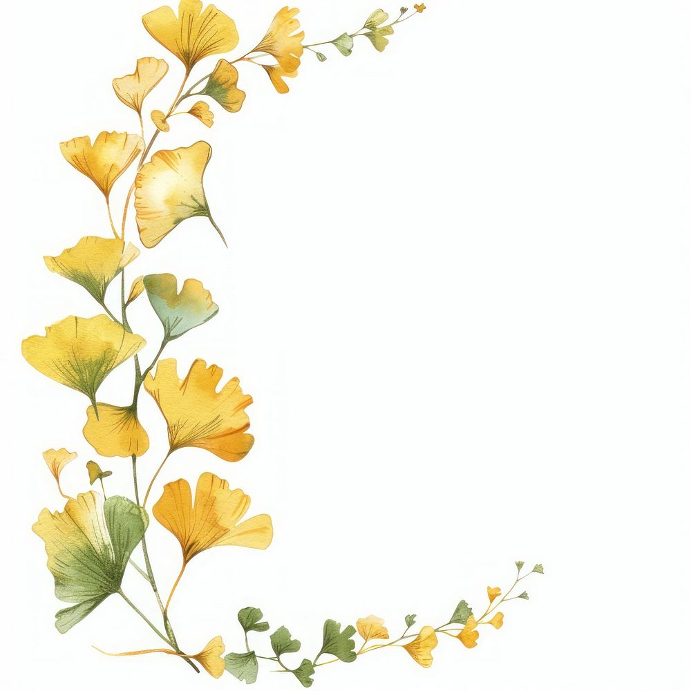 Yellow ginkgo border watercolor flower plant petal.