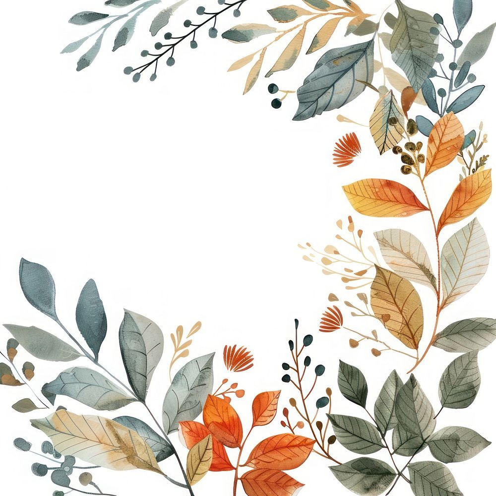Autumn leave border watercolor backgrounds pattern plant.