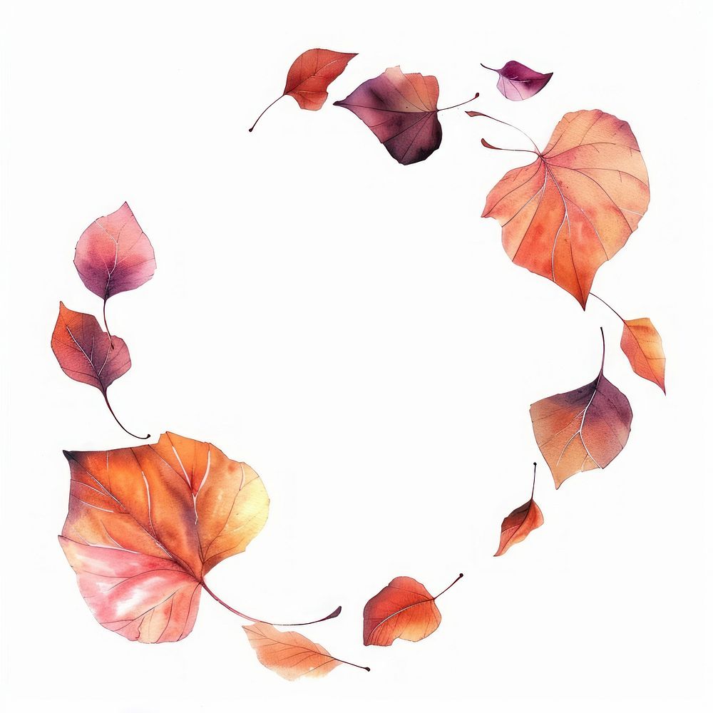 Autumn leave border watercolor plant leaf white background.