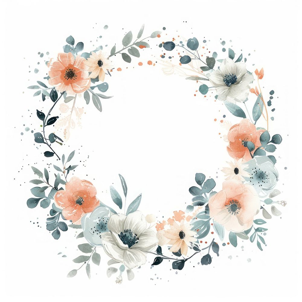 Funeral border watercolor pattern flower wreath.