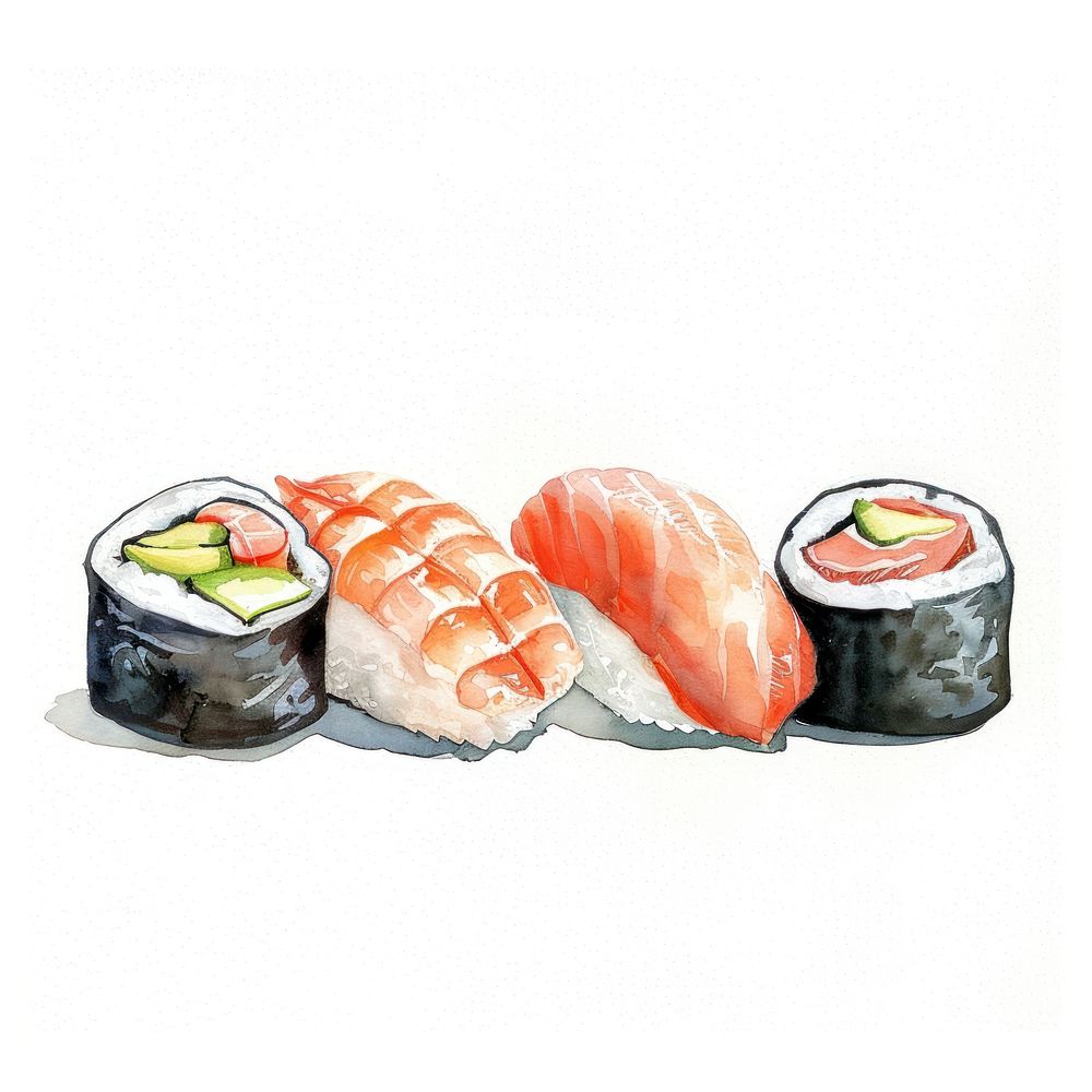Sushi border watercolor rice food meal.