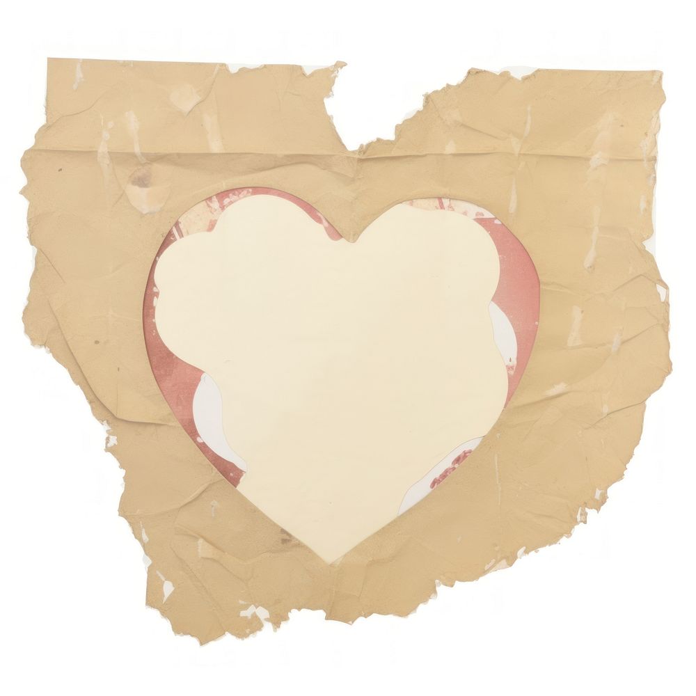 Paper heart torn white background.