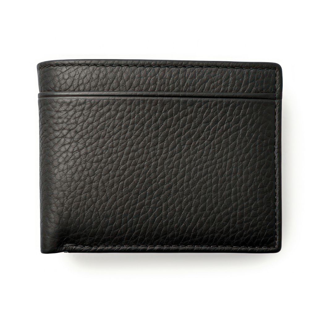 Top view of New black genuine leather wallet white background accessories simplicity.
