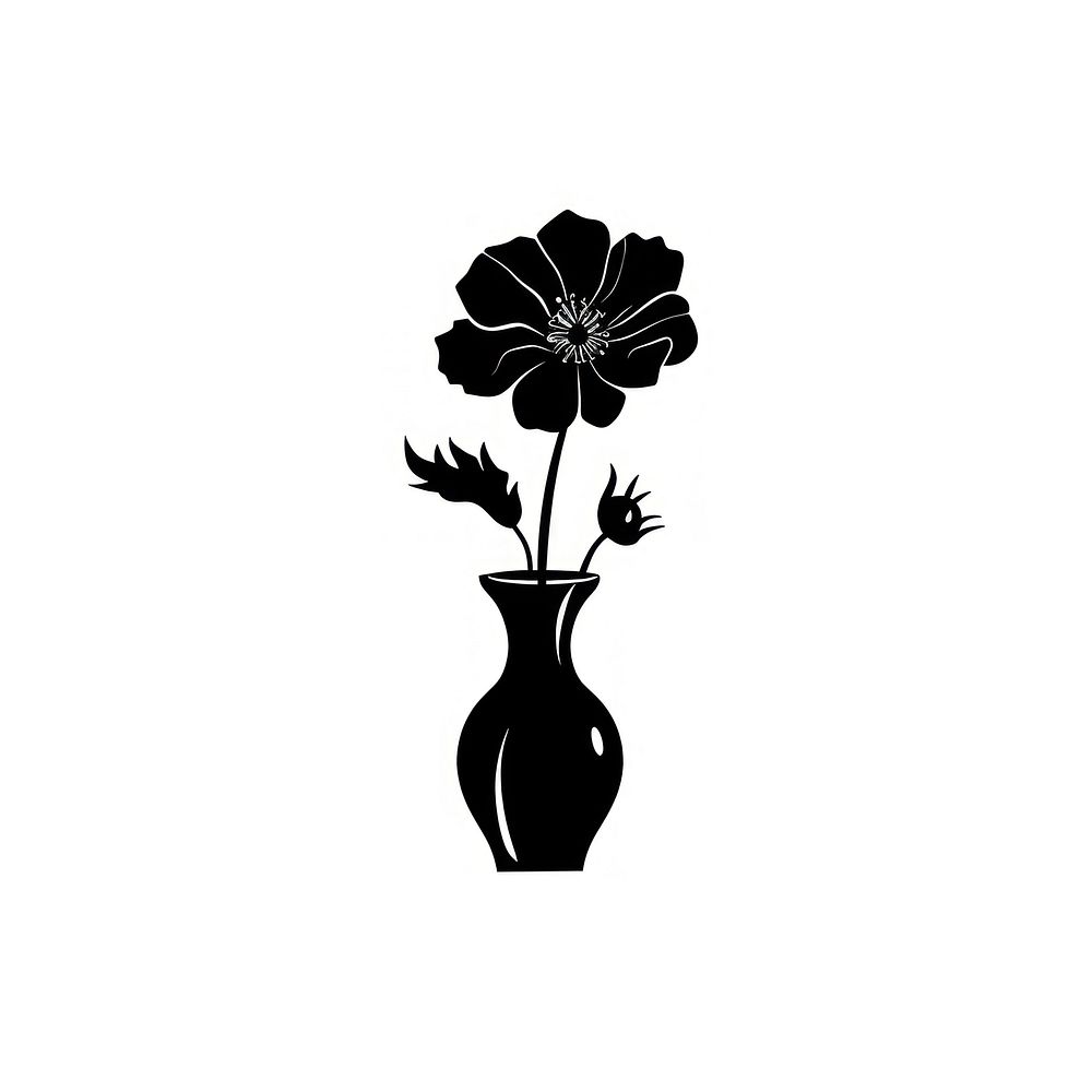 A vase with cosmos flower silhouette stencil blossom.