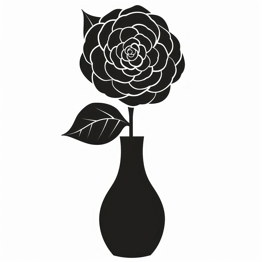 A vase with camellia flower silhouette illustrated pottery.