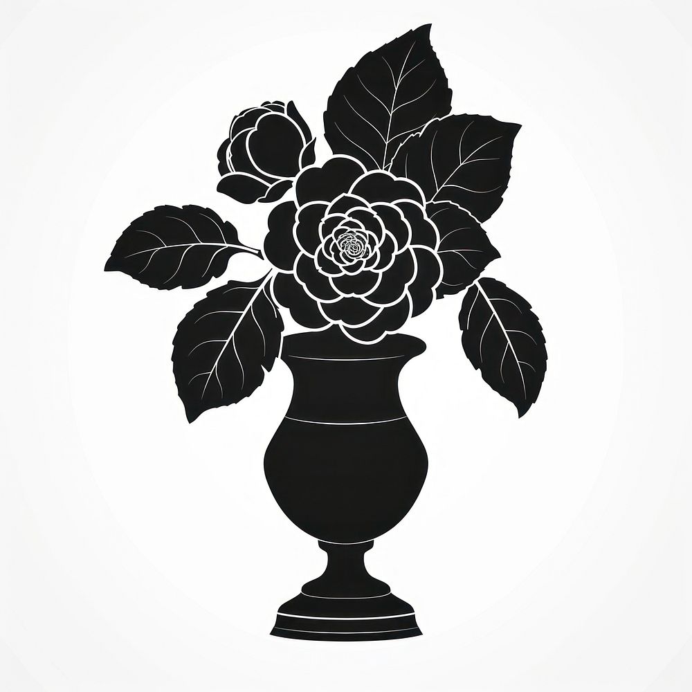 A vase with camellia flower silhouette stencil pottery.