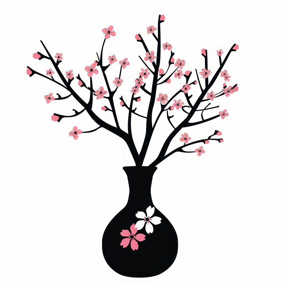 A vase with cherry blossom flower pottery plant jar.