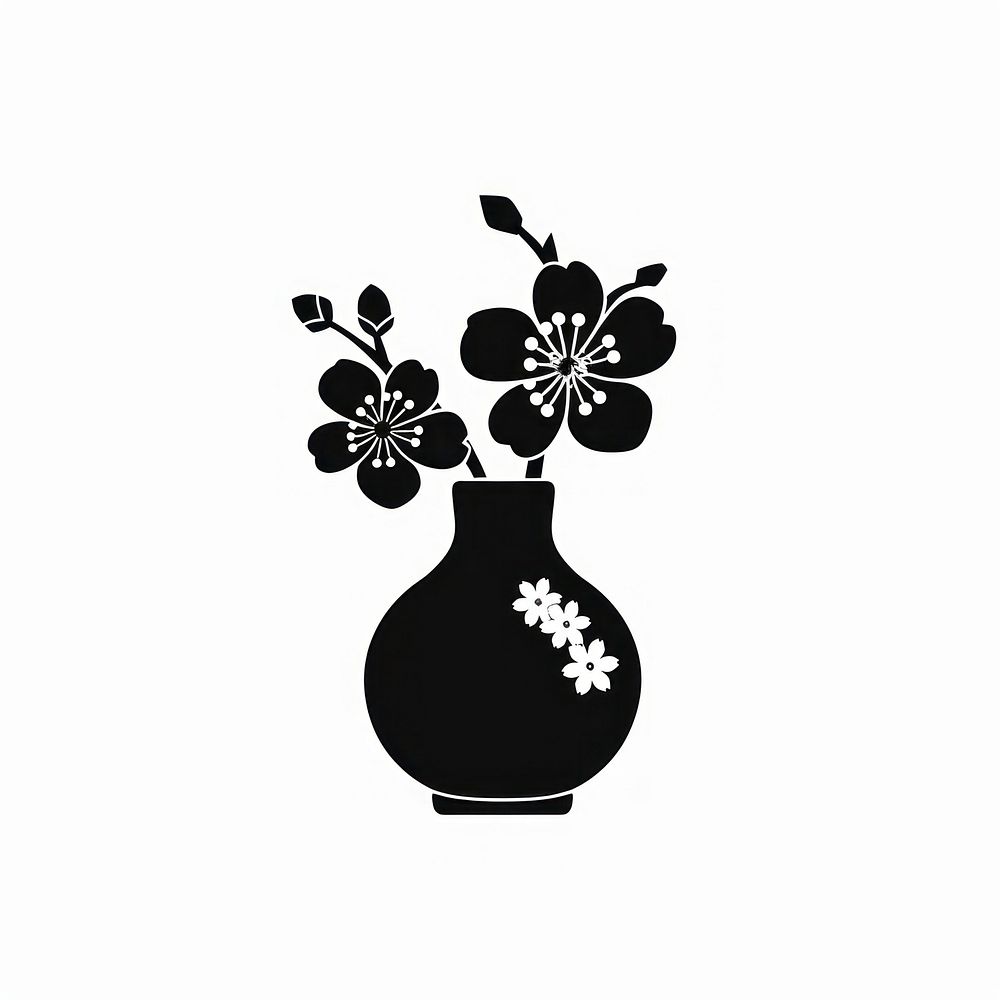 A vase with cherry blossom flower pottery stencil plant.