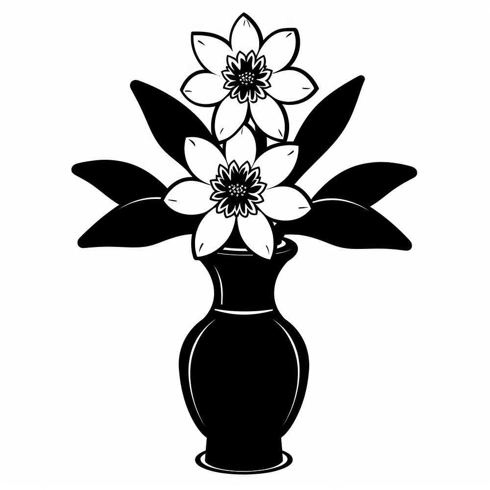 A vase with daffodil flower silhouette stencil blossom.