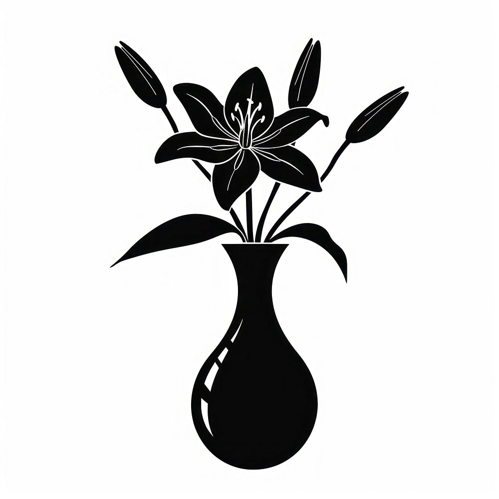 A vase with lily flower silhouette stencil pottery.