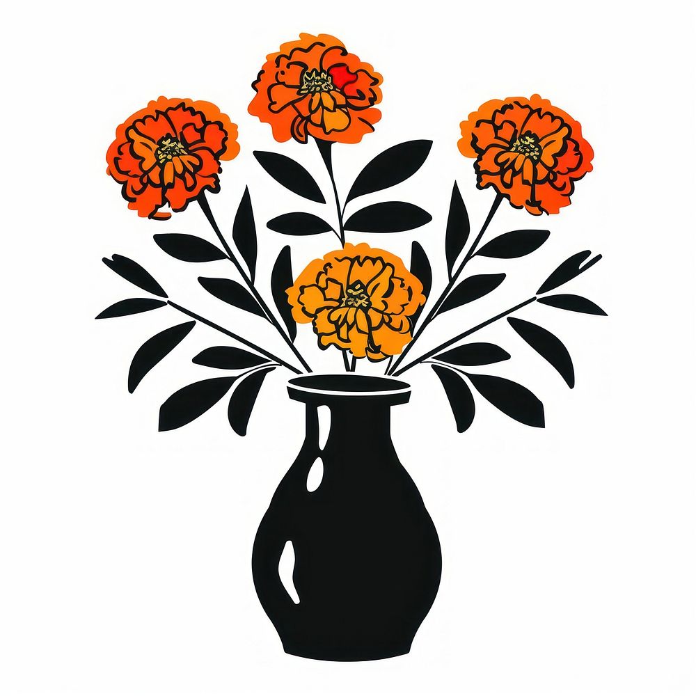 A vase with marigold flower graphics pottery pattern.