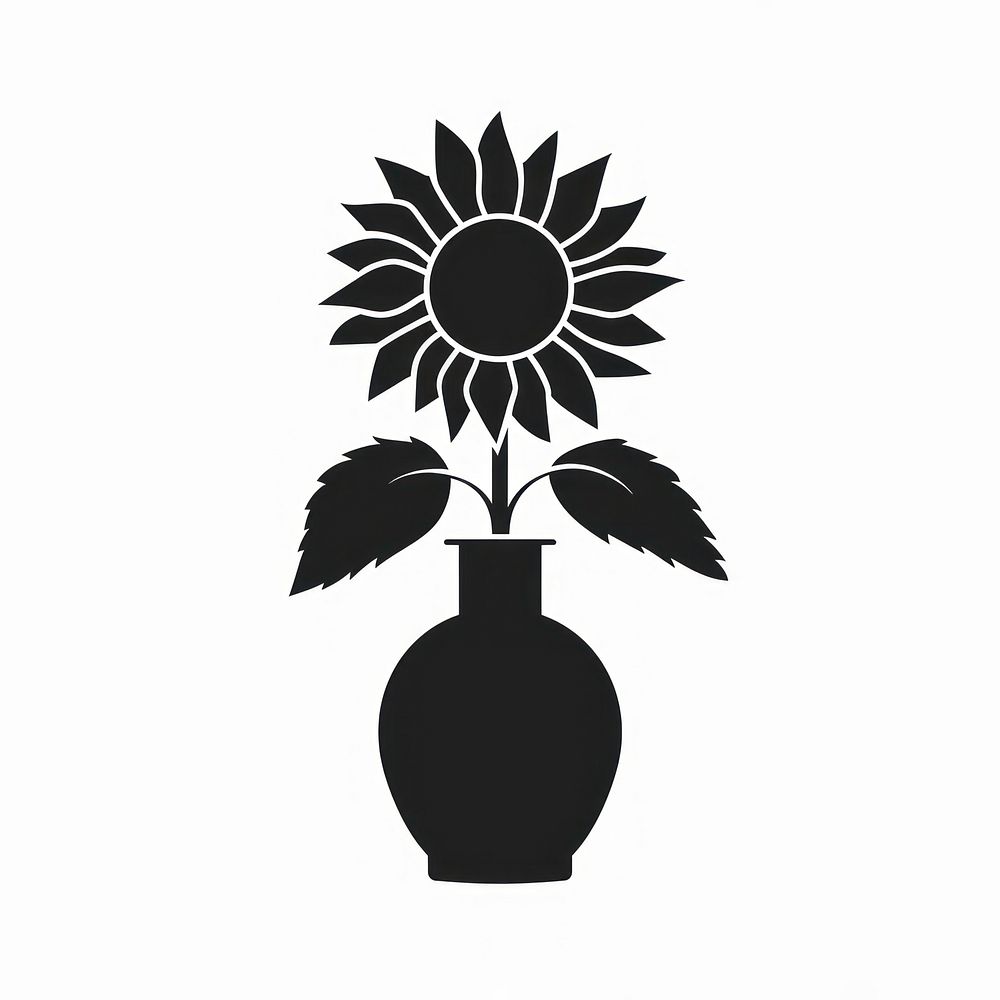A vase with sunflower flower silhouette stencil blossom.