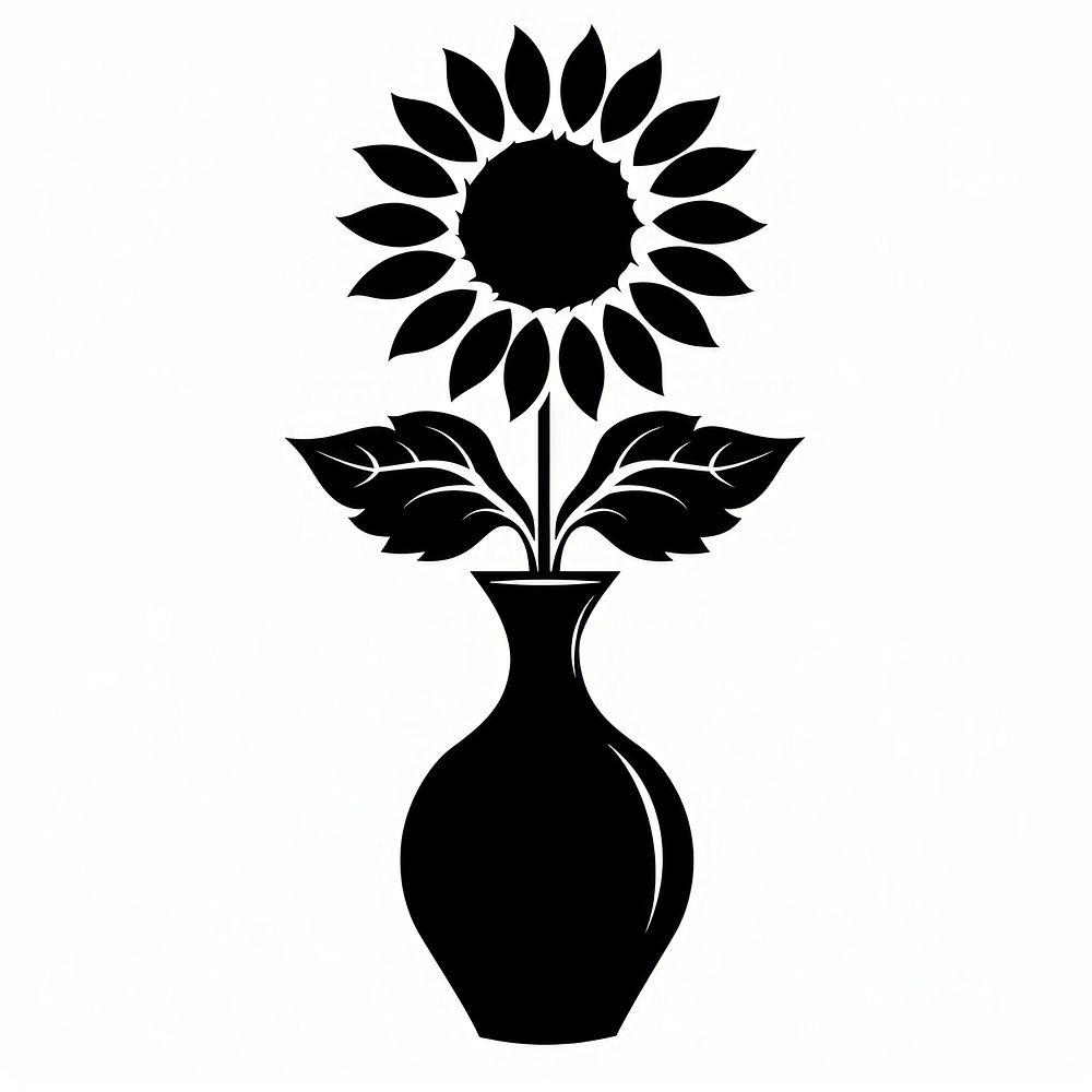 A vase with sunflower flower silhouette stencil pottery.