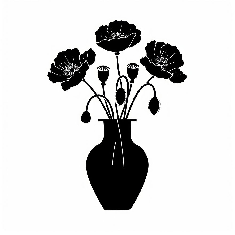 A vase with poppy flower silhouette stencil pottery.