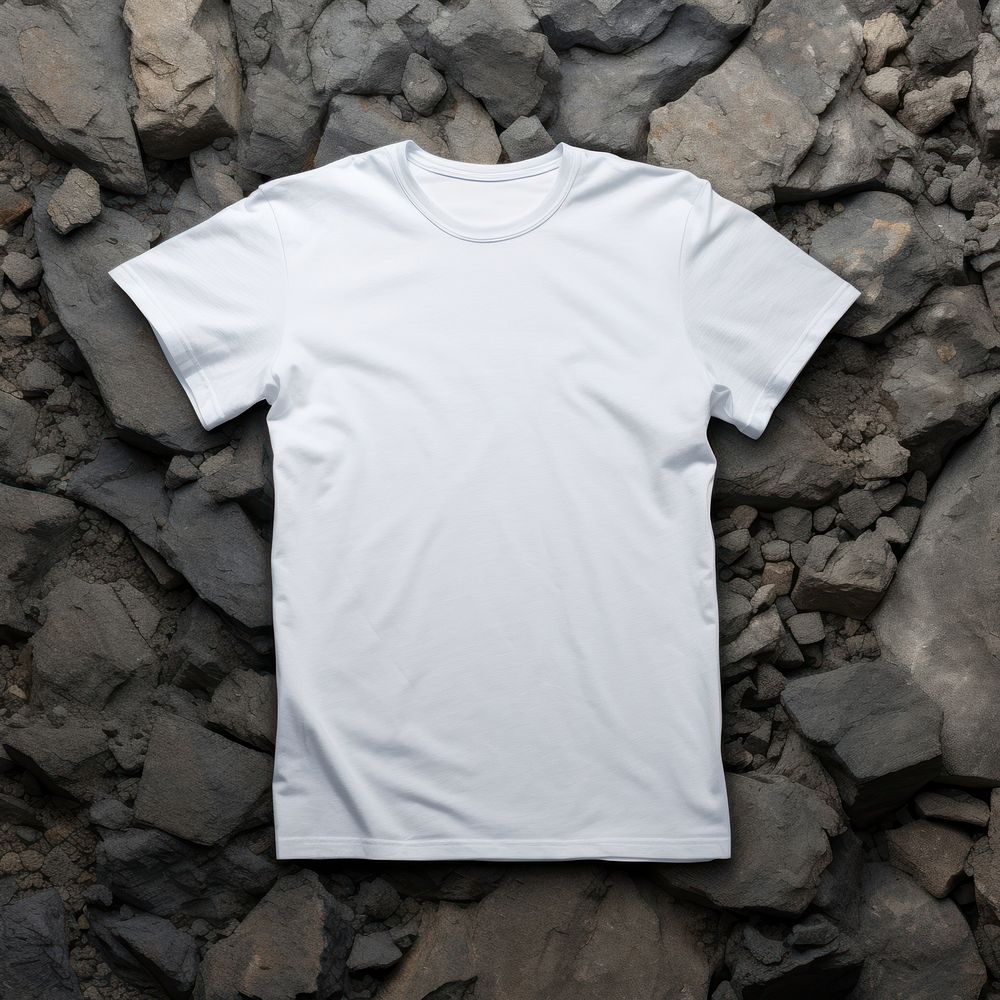 White tshirt mockup black rock texture undershirt clothing.