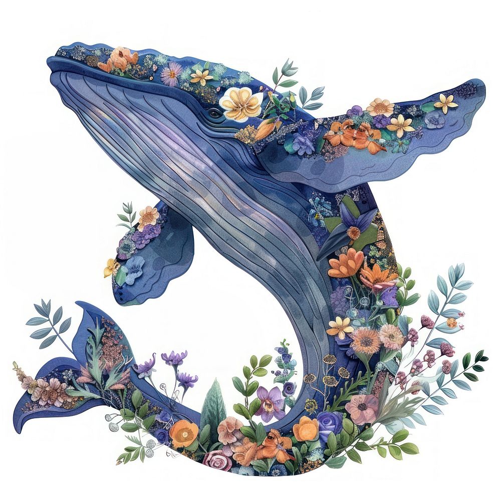 Flower Collage blue whale pattern flower graphics.