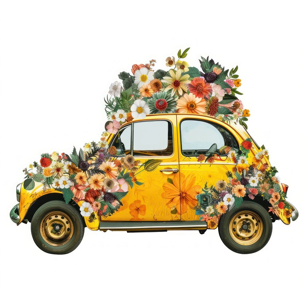 Flower Collage yellow taxi pattern flower transportation.