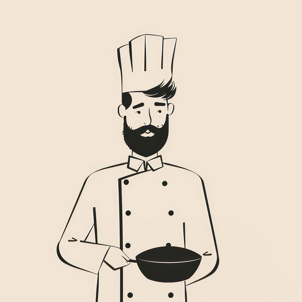 Chef holding a pan art cookware stencil.