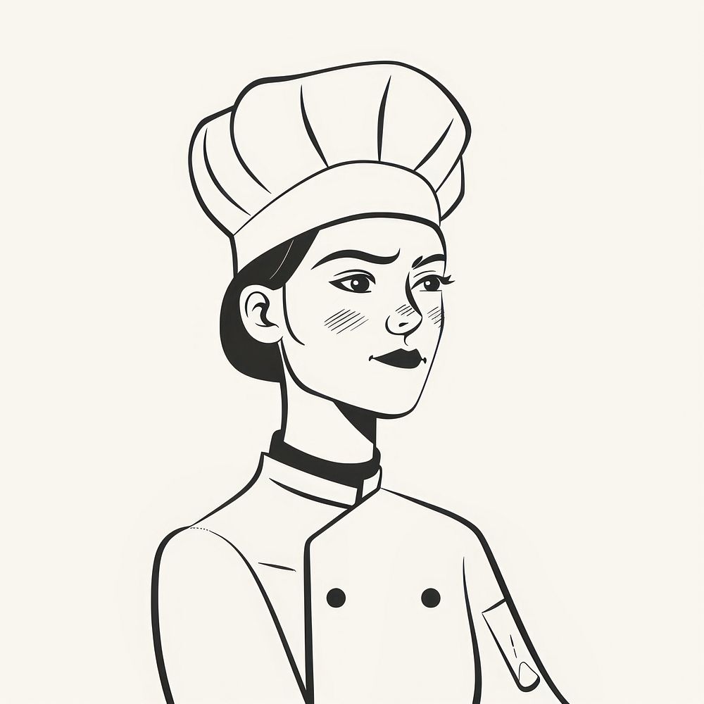 Female chef crosshand art illustrated drawing.