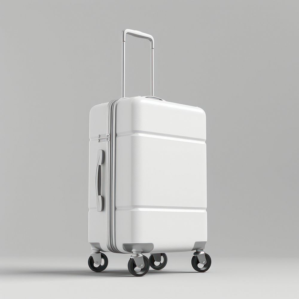 Blank wite luggage mockup suitcase baggage machine.