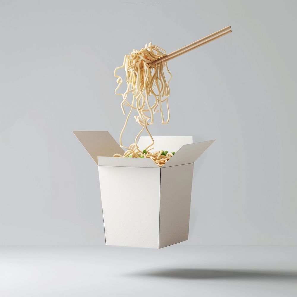 Blank wite Noodle box mockup noodle chopsticks pottery.