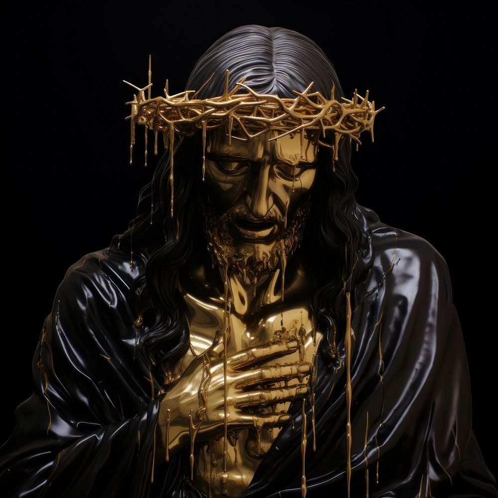 Jesus christ Crying gold sculpture person bronze.