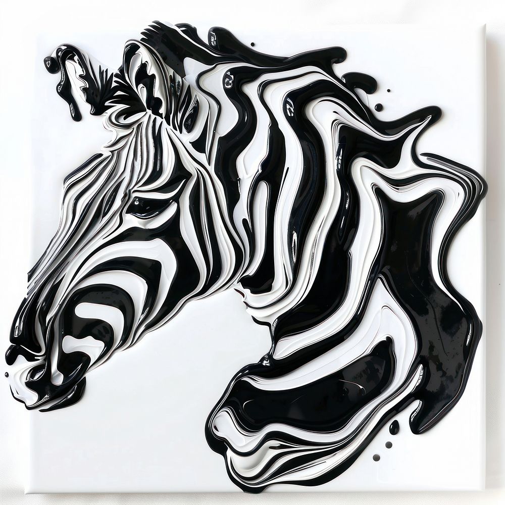 Acrylic pouring zebra illustrated blackboard wildlife.