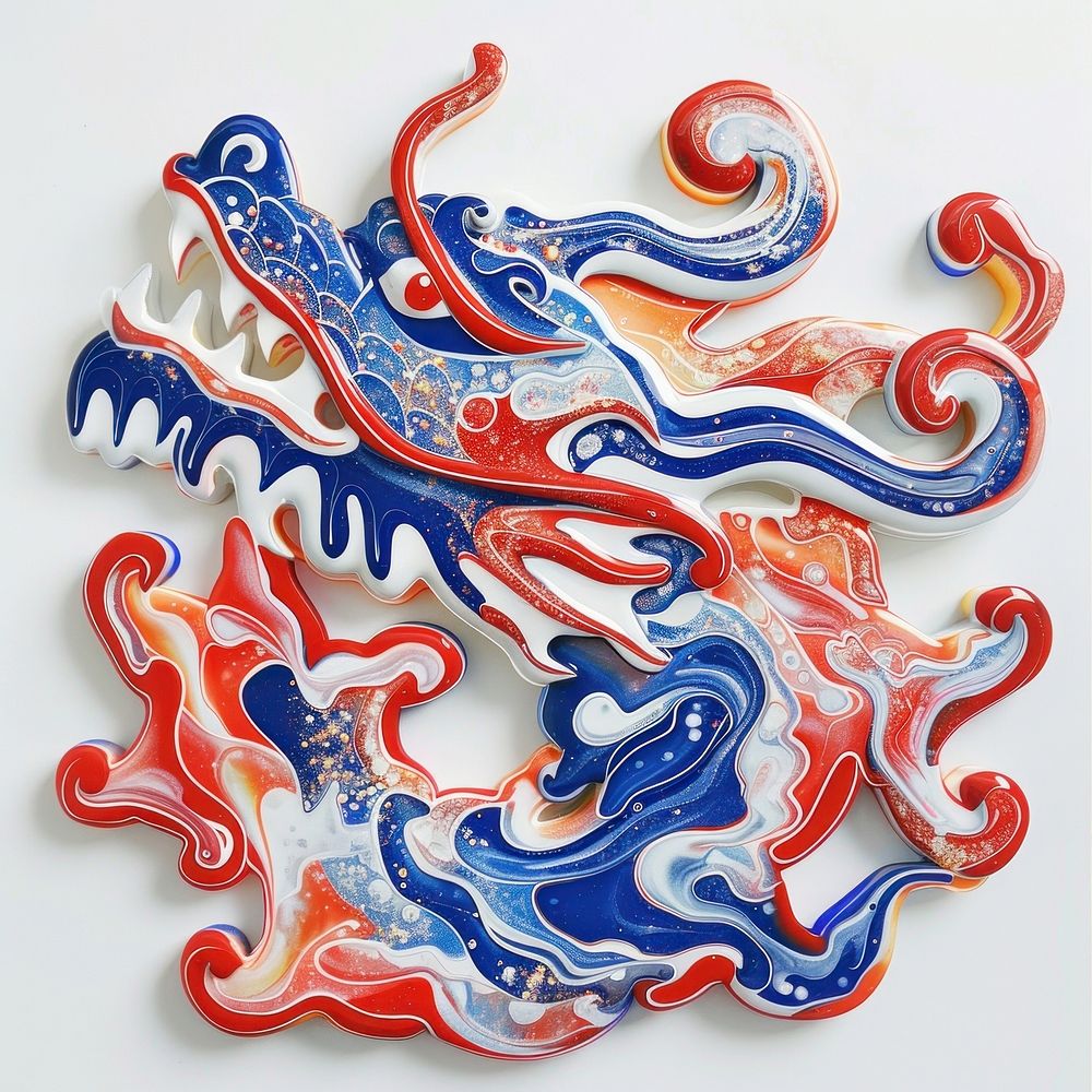 Acrylic pouring chinese dragon confectionery ketchup pottery.