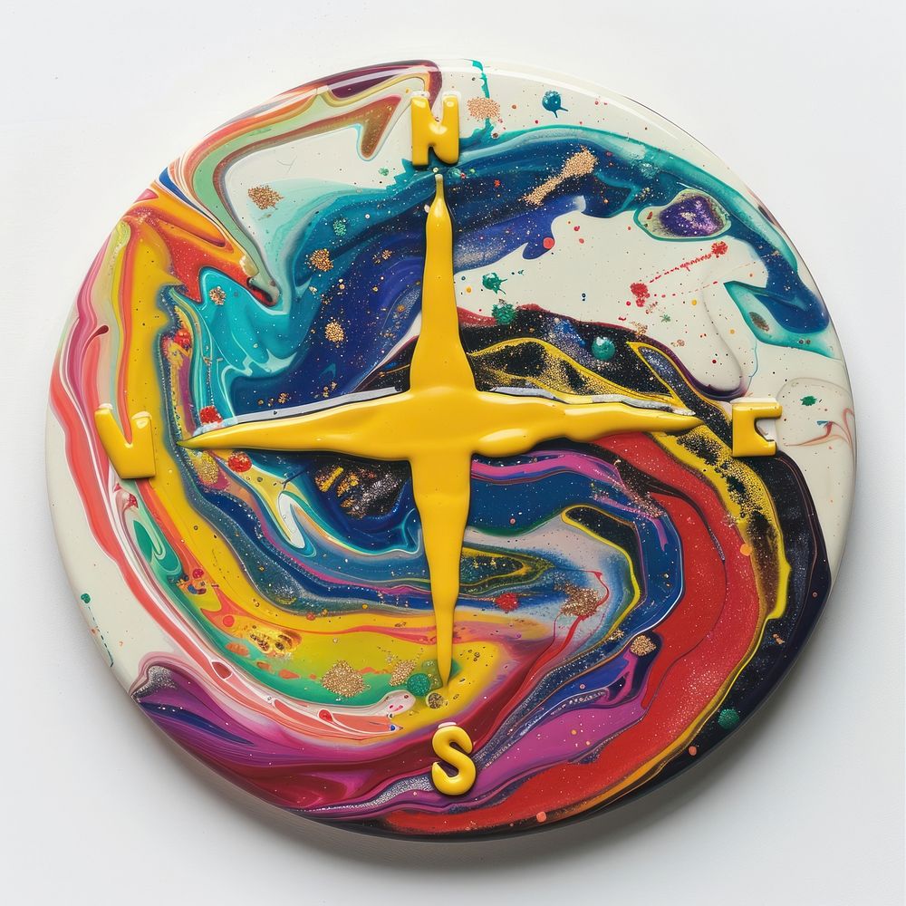 Acrylic pouring paint compass pottery dessert symbol.