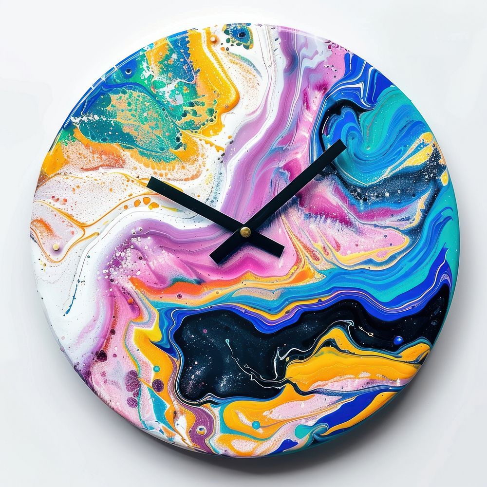 Acrylic pouring paint clock plate art wall clock.