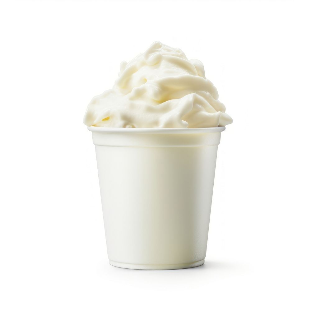 A 1 scoop hokkido milk ice cream in white paper cup dessert food white background.