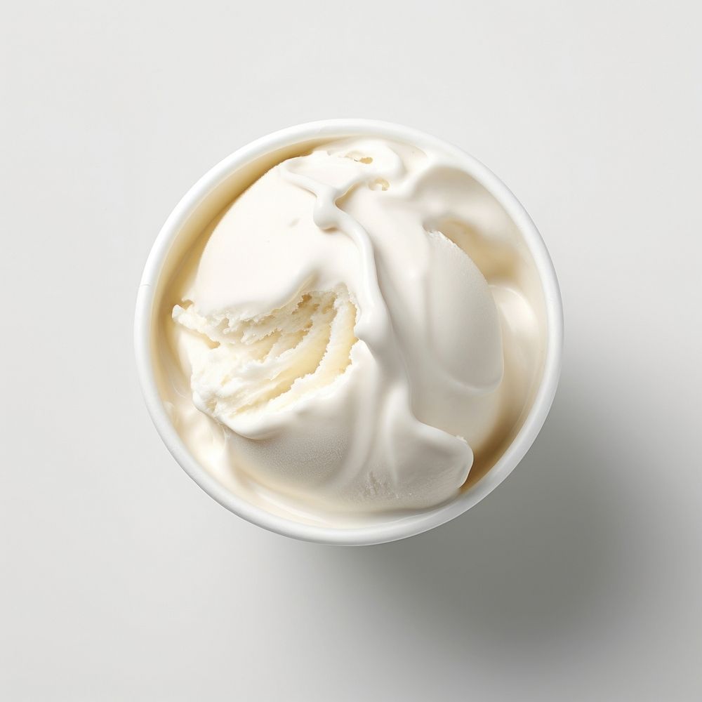A 1 scoop hokkido milk ice cream in white paper cup dessert food refreshment.