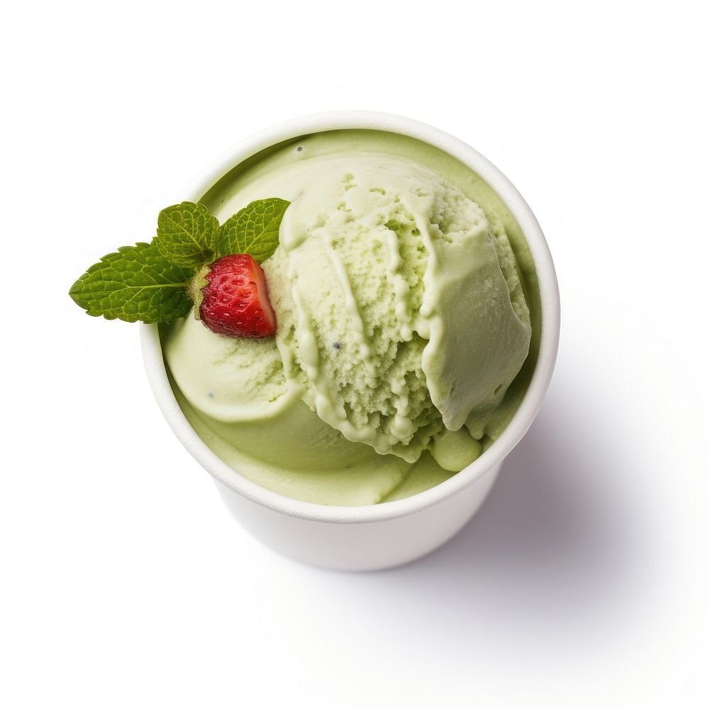 A green tea ice cream in white paper cup dessert plant herbs.