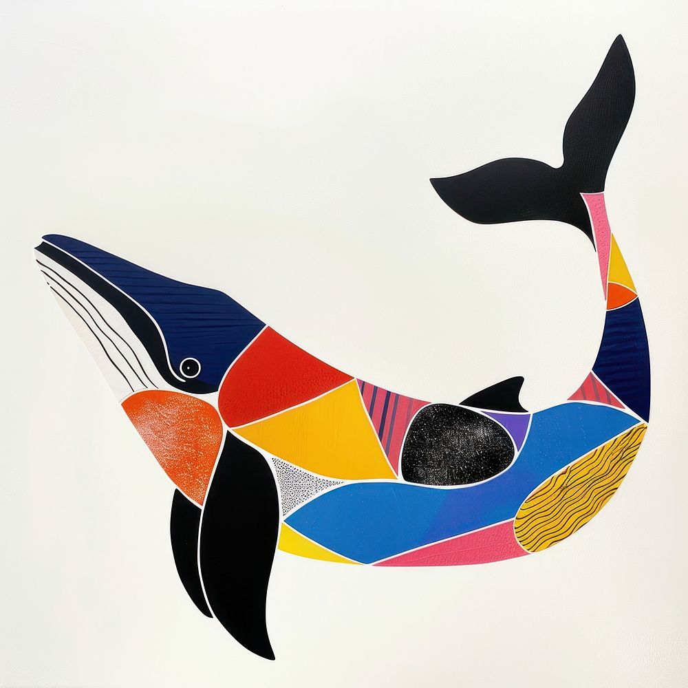 Cut paper collage with blue whale furniture animal shark.