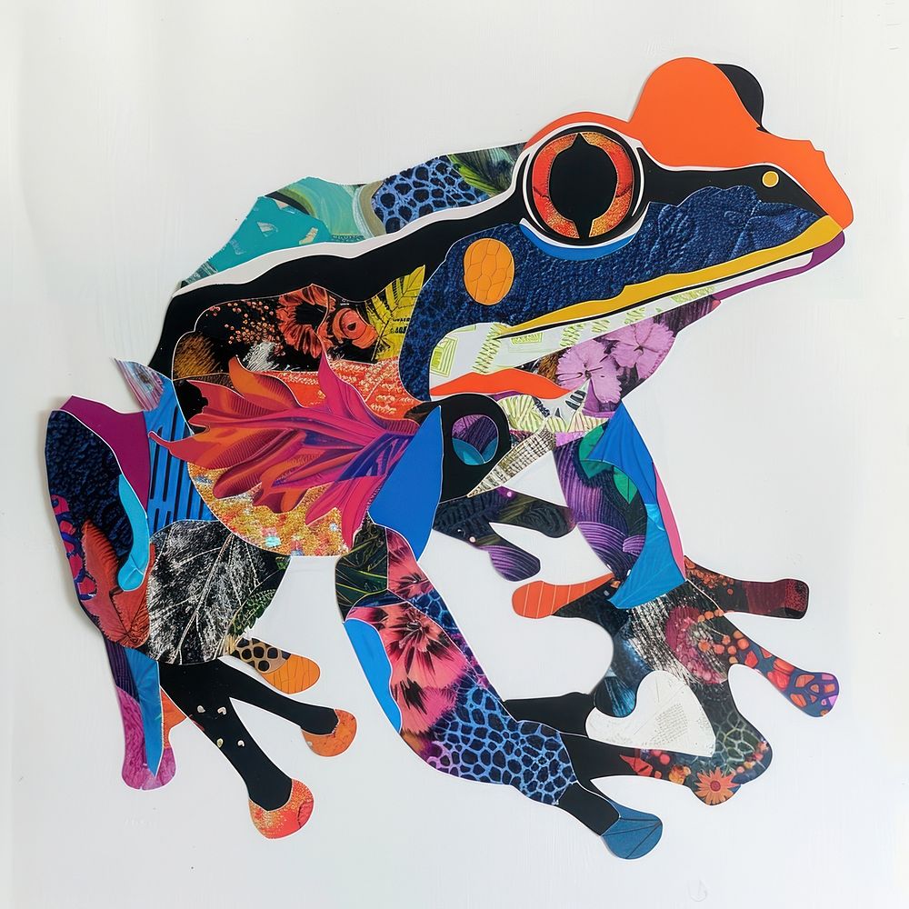 Cut paper collage with frog amphibian wildlife clothing.