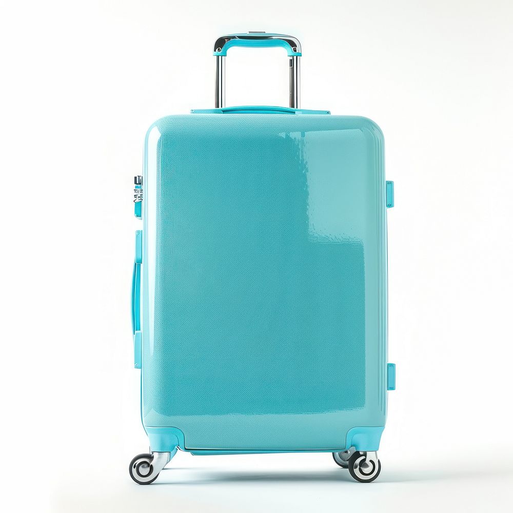 Minimal color travel suitcase luggage white background turquoise.