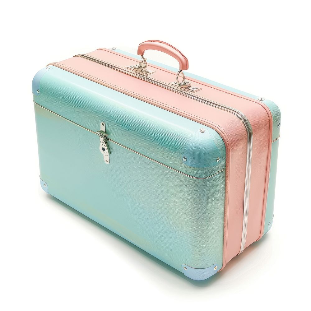 Pastel travel suitcase luggage white background briefcase.