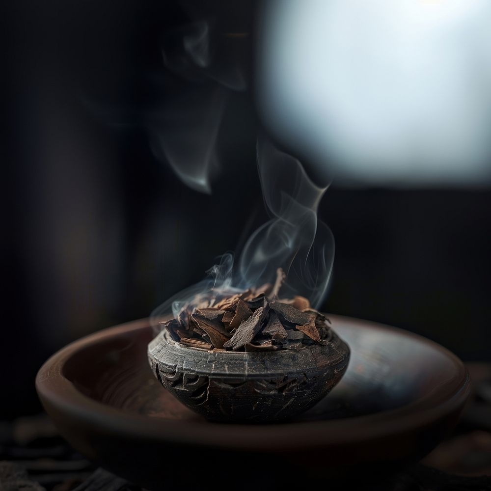 Premium dark Agarwood Chips incense burning darkness.