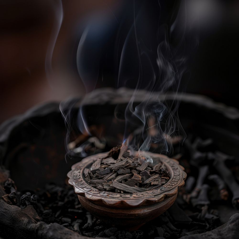 Premium dark Agarwood Chips incense burning food.